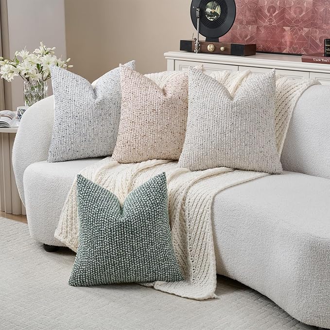 Striped Euro Sham Pillow Covers 26x26 Set of 2 Green Textured Boucle Chic Morden Boho Accent Farmhouse Square Decorative Couch Throw Pillow Covers for Home Decor Bed Sofa Living Room