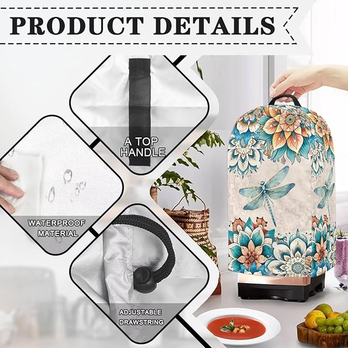 Dragonfly Floral Blender Dust Cover, Stand Mixer, Coffee Maker, Food Processor Cover, Water Resistant, Polyester Blend, Easy Clean Various Colorful Flowers
