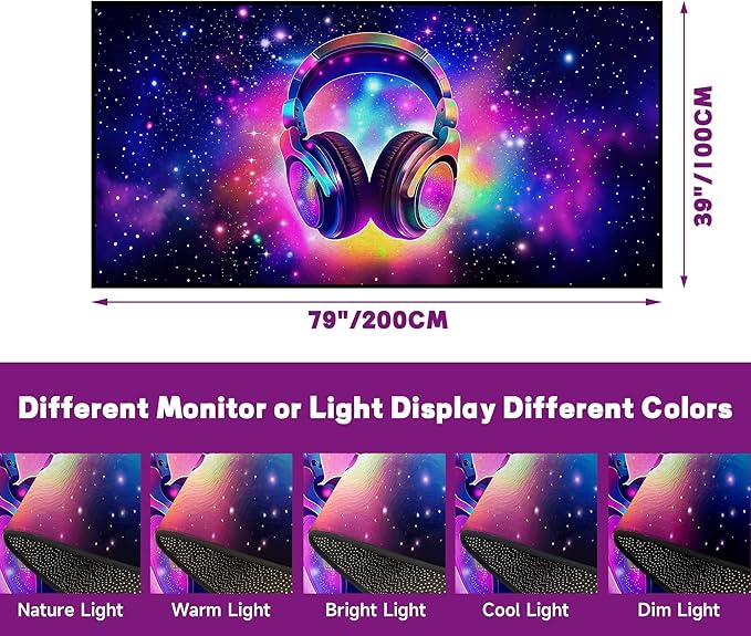 Galaxy Game Area Rug Music Headphone Rugs Colorful Throw Rug Non-Slip Carpet Doormats for Living Room Bedroom Apartment Dorm Floor Mat 79 in x 39 in