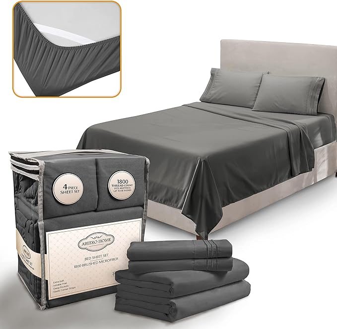 Twin Sheets Set - Luxury Hotel Bed Sheet - Soft Cooling Sheets with Elastic Corner Straps - Deep Pockets Microfiber Bedsheets - Bedding Sheet & Pillowcases Sets - 3 PC (Twin Size, Gray)