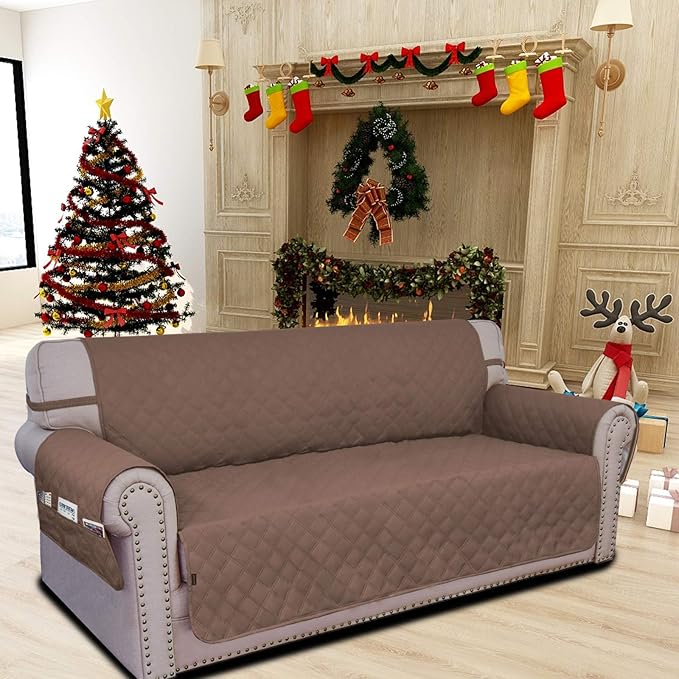 Easy-Going Sofa Slipcover Waterproof Couch Cover for 3 Cushion Couch Sofa Cover Furniture Protector Cover Pets Covers Washable Non-Slip Fabric Pets Kids Children Dog Cat (Sofa, Brown)