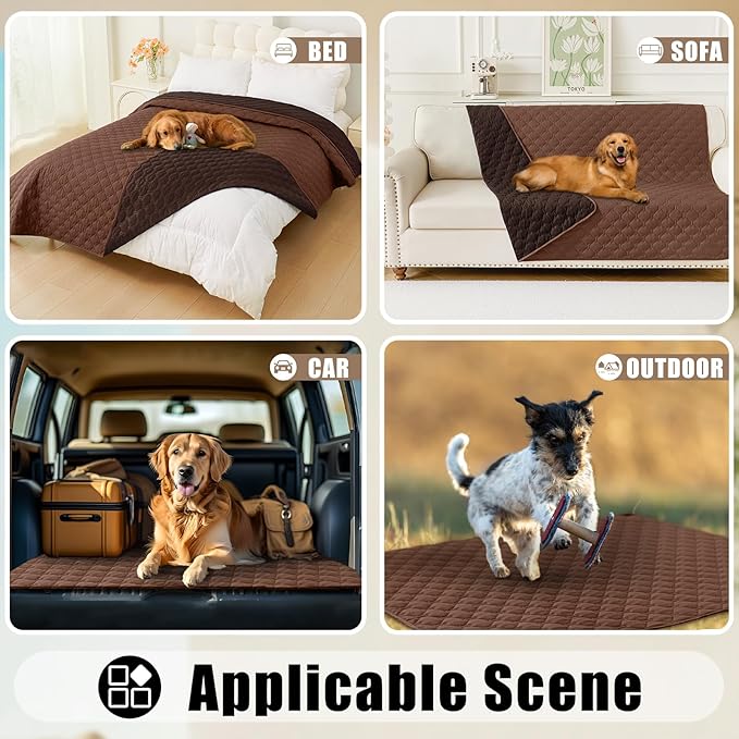 Smiry Waterproof Dog Bed Cover Blanket, Soft Reversible Pet Blanket, Washable Leakproof Cats Dogs Couch Cover for Sofa, Couch, Furniture, Plaid (68x82 Inch, Brown/Chocolate)