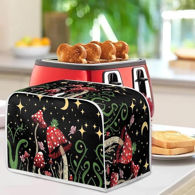 ZFRXIGN Butterfly Mushroom Toaster Cover 2 Slice Wide Slot Toaster Dust Covers Oven Cover Moon Night Kitchen Small Appliance Cover with Top Handle Home Decor Galaxy Frog