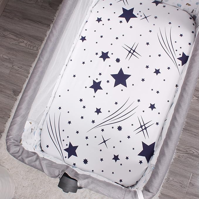 Belsden Pack of 3 Fitted Bassinet Sheet Set, Flexible Fit Various Bassinet, Adapts to Oval, Hourglasss and Rectangle Shaped Bassinet Pads, Cloudy Soft Washable Material, White Star & Navy & Navy Star