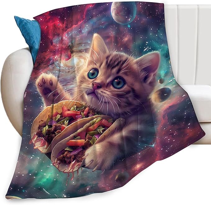 Funny Cat Print Blanket Taco Cute Kitty Animal Galaxy Throw Blankets Gifts for Couch Sofa Stuff Decor Soft Cozy Plush Flannel Bedding for Lover Men Women 50"x60"