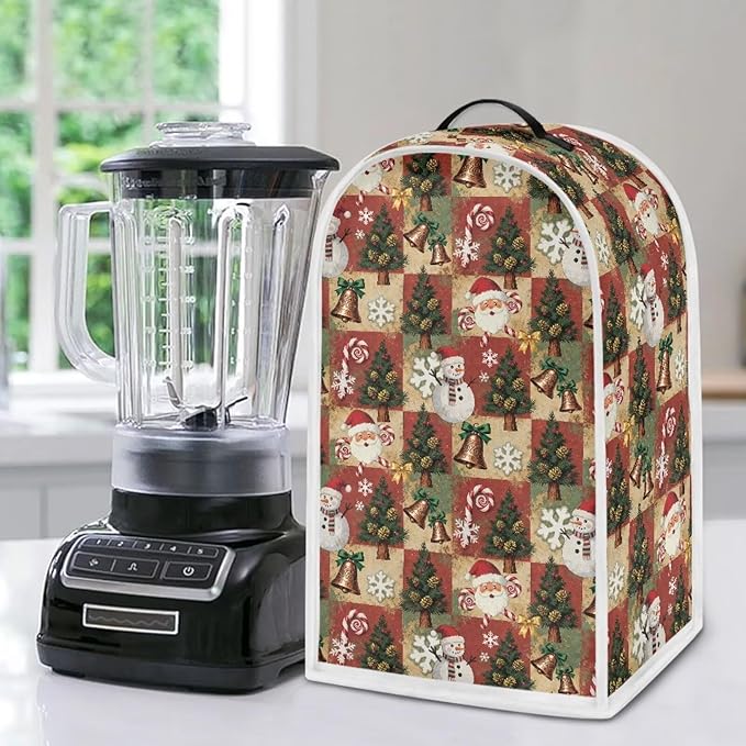 Christmas Print Blender Cover Dust Cover for Kitchen Decorative Food Processor Dust Covers with Handle Easy to Install Protection Covers for Stand Mixer Juice Machine Christmas Decor