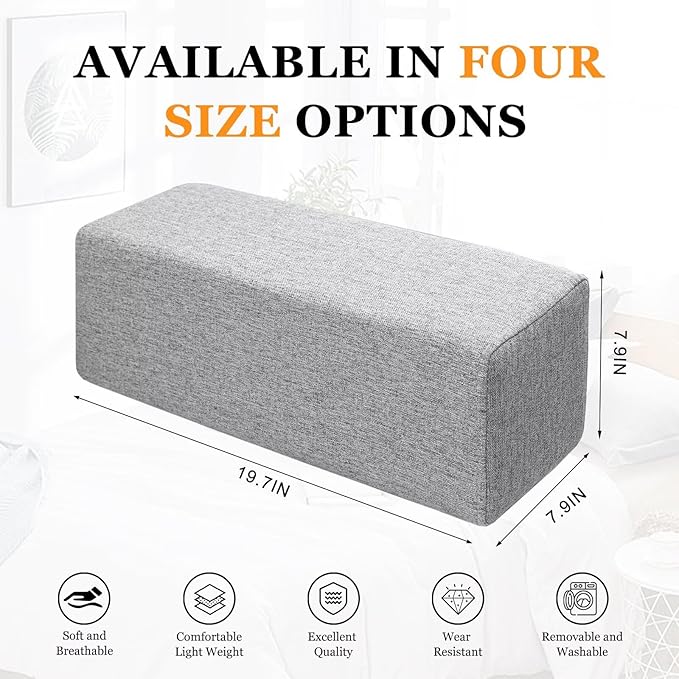 Couch Arm Rest Pillow, Linen Armrest Cushion, High Density Foam Armrest Cushion, Removable & Washable Rectangular Headboard Elbow Support for Armchair Sofa Bed,Light Gray-2pcs,7.9x7.9x19.7