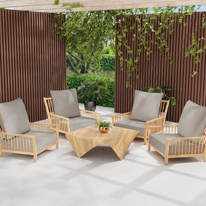 Outdoor Olefin Water-Resistant Deep Seat Cushion Set, 23''x26''x6'' Weather and Fade Resistant Patio Furniture Seat Cushion, Thickened Sofa Chair Pad with Straps for Lawn, Garden, Gray Apricot