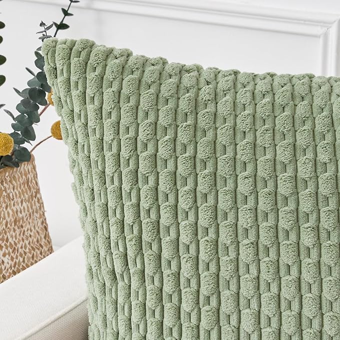Kevin Textile 20x54 Inch Long Body Lumbar 1 Pack Boho Decorative Throw Pillow Cover Soft Striped Corduroy Rectangle Cushion Case Farmhouse Accent for Living Room Couch Sofa Bed, Sage Green