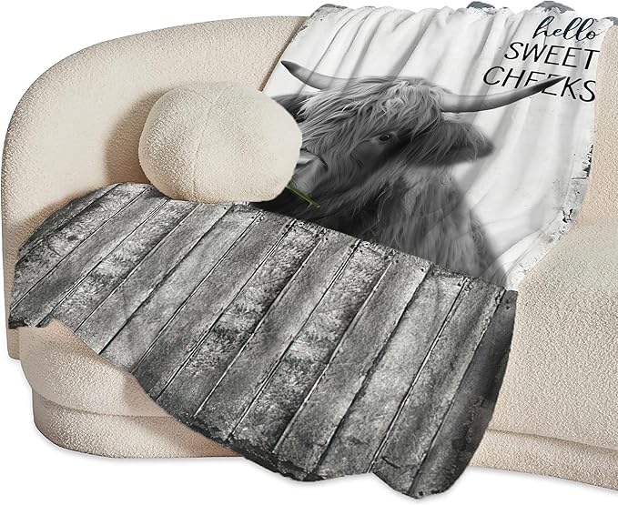 Funny Highland Cow Throw Blanket - Farm Cow Gifts & Decor, Soft Warm Cozy Fleece Blanket for Couch, Sofa, Bed - 60"x50"