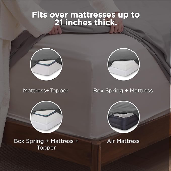 Bedsure Deep Pocket King Sheet Set - Fits Mattresses Up to 21 Inches Thick - 4 Piece GentleSoft Bed Sheets, Moisture Wicking, Soft & Cooling Bedsheet & Pillowcases, Easy & Secure Fit, Dark Grey