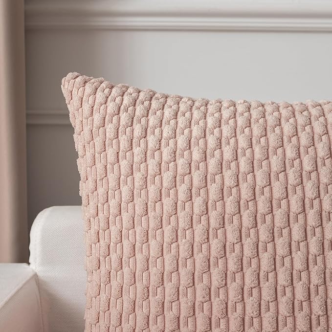 Kevin Textile Valentines Day 20x54 Inch Long Body Lumbar 1 Pack Boho Decorative Throw Pillow Cover Soft Striped Corduroy Rectangle Cushion Case Accent for Living Room Couch Sofa Bed, Light Pink