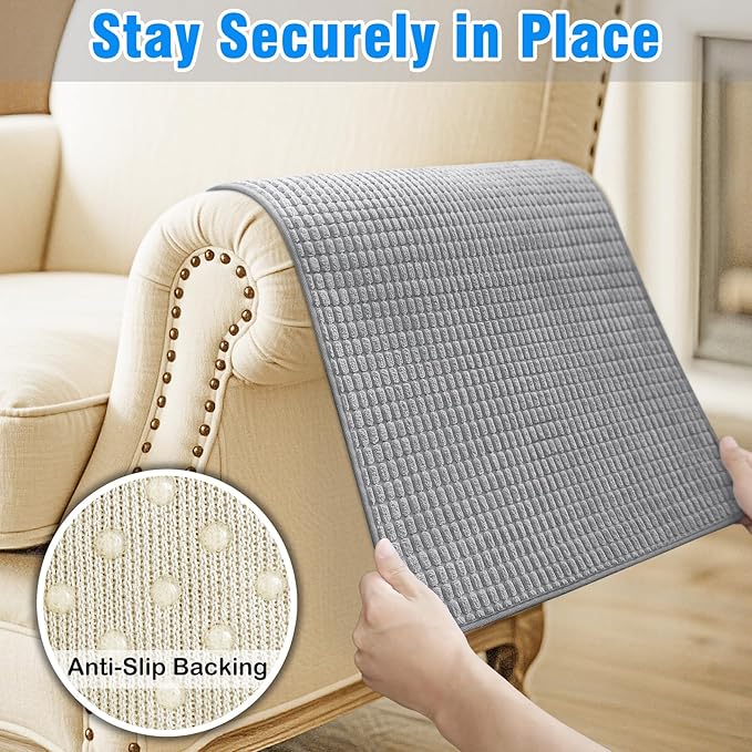 Couch Arm Covers, Sofa Arm Covers, Waterproof Armrest Cover for Sofa, Armchair, Loveseat, Headrest Cover, Non-Slip Recliner Arm Cover, Arm Chair Covers Set of 2 (Gray, 23"×19")