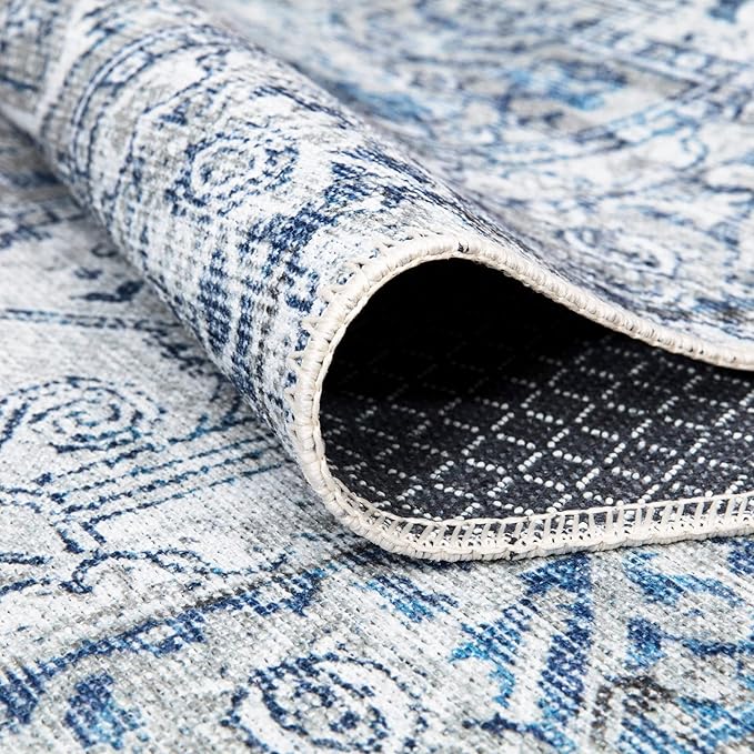 Bloom Rugs Washable Non-Slip 5' x 7' Rug - Blue/Gray Traditional Area Rug for Living Room, Bedroom, Dining Room, and Kitchen - Exact Size: 5' x 7'
