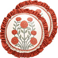 Vintage Round Throw Pillow Covers Pack of 2,Red Cozy Velvet with Leaves and Floral Pattern Pillowcases,Decor Pillows Cushion Covers for Living Room Couch Sofa Bed Car,Diameter 16"