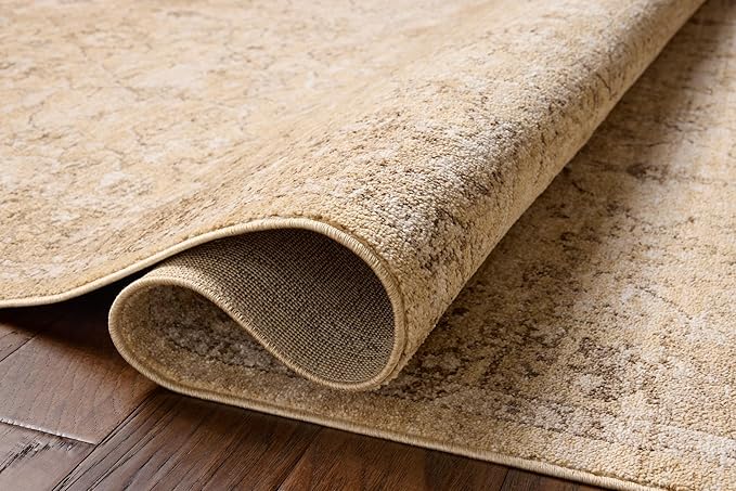 Loloi Chris Loves Julia Palma Collection PLM-10 Wheat/Bark 6'-3" x 9'-6" Fringe Area Rug Vintage Style Boho Living Room Bedroom Carpet