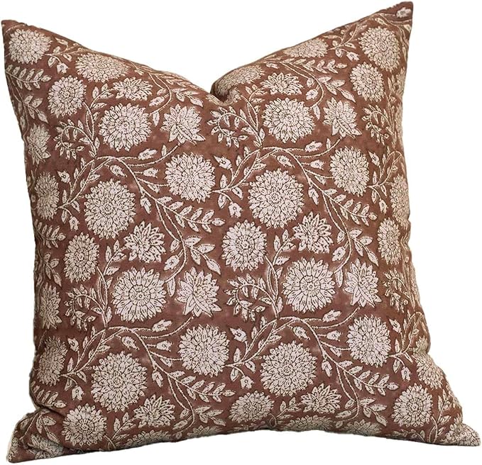 Amor Virisso Floral Pillow Covers 24x24 Throw Pillow Covers Vintage Block Print Pillow Cover Neutral Couch Pillows for Living Room Farmhouse Decorative Accent Sofa Pillows, Brown