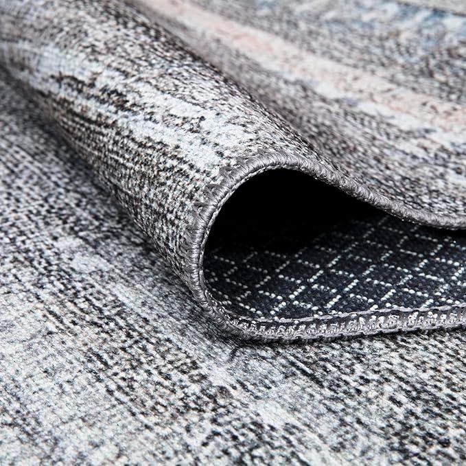 Bloom Rugs Washable Non-Slip 8' x 10' Rug - Gray/Blue/Blush Modern Abstract Area Rug for Living Room, Bedroom, Dining Room, and Kitchen - Exact Size: 8' x 10'