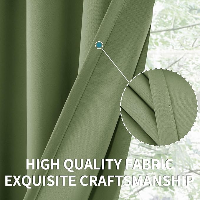 BGment Olive Green Short Blackout Curtains 36 Inch Length for Kitchen Window - Rod Pocket Thermal Insulated Small Room Darkening Drapes for Bedroom Basement RV Privacy, 42 x 36 Inch, 2 Panels