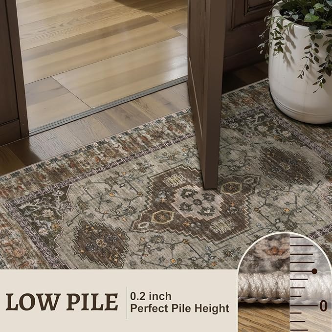 Tangsoo Washable Rug 4x6 Area Rug, Oriental Rug Indoor for Living Room, Non Slip Machine Washable Large Rugs, Soft Print Distressed Grey Carpet for Bedroom Dining Room Dorm Office
