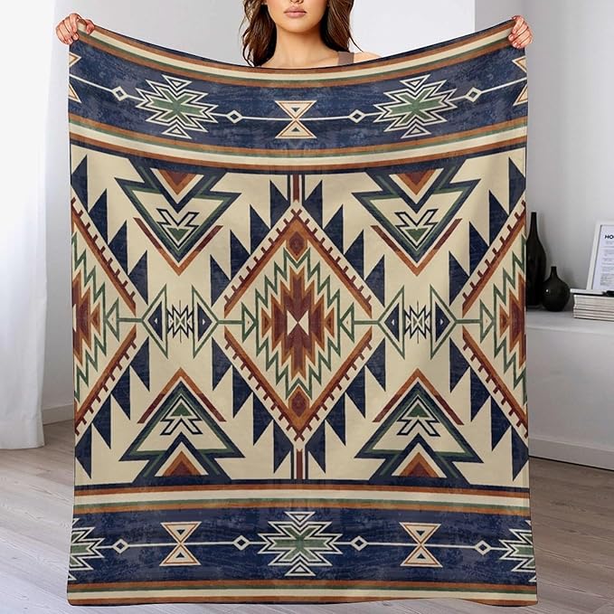 Native Throw Blanket, Southwest Tribal Aztec Pattern Vintage Abstract Ethnic Geometric Print Couch Sofa Bed Plush Throw Blanket 60"x80"
