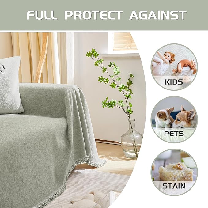 MEETSKY Couch Cover Sofa Cover Washable,Chenille Jacquard Sofa Covers for 2 Cushion Couch Sofa, Sofa Slipcover Loveseat Pet Couch Covers for Sectional Sofa, 71" x 118", Sage Green