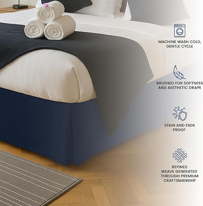 Utopia Bedding Full Bed Skirt - Soft Quadruple Pleated Ruffle - Easy Fit with 16 Inch Tailored Drop - Hotel Quality, Shrinkage and Fade Resistant (Full, Navy)