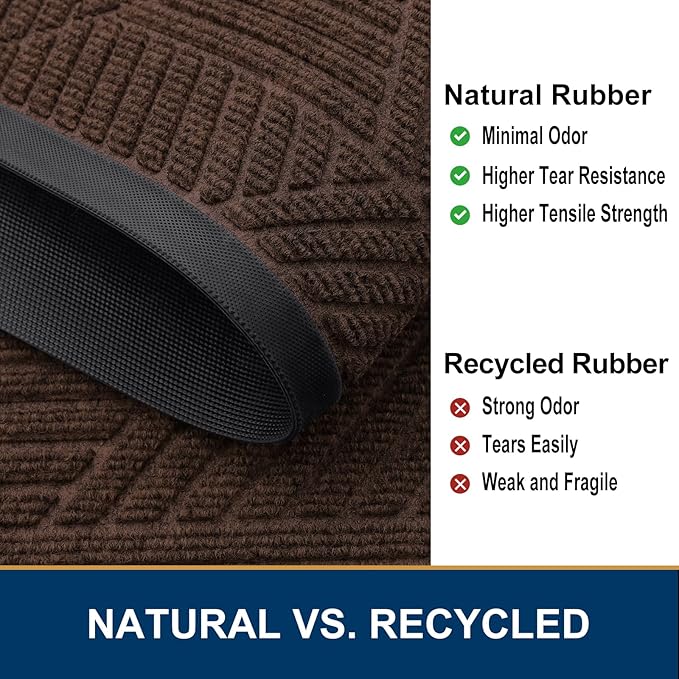Smiry Front Door Mat Outside Entrance, Heavy Duty Sturdy Natural Rubber Doormat, Trap Dirt and Moisture, Easy Clean Low Profile Mats for Indoor Outdoor Entry, Irregular Triangle (47x24, Dark Brown)