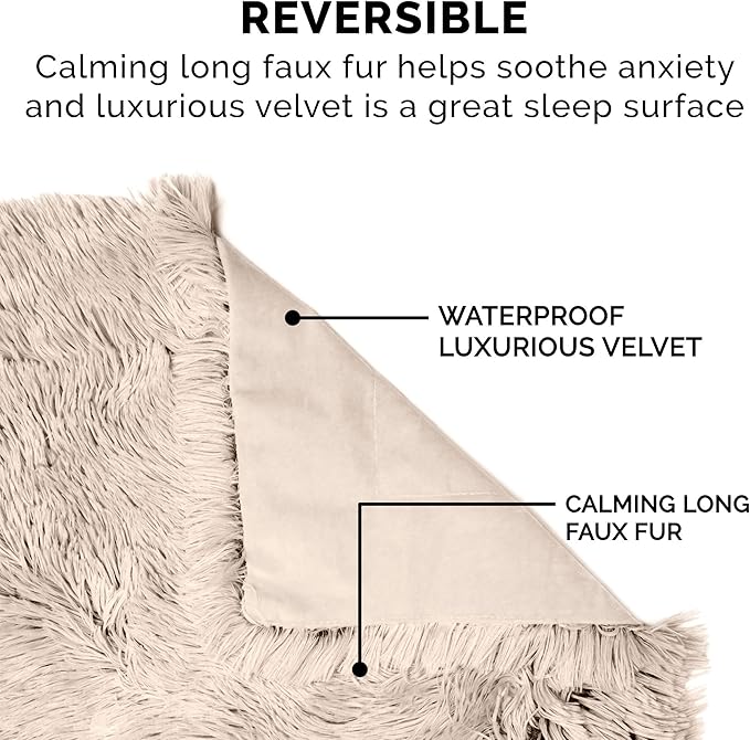 Furhaven Waterproof Throw Blanket for Dogs & Indoor Cats, Washable - Shaggy Plush Calming Long Faux Fur & Velvet Dog Blanket - Taupe, Medium