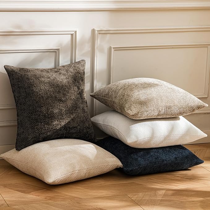 a moment Dark Brown Chenille Throw Pillow Covers 22x22 Inch Pack of 2 Modern Decorative Throw Pillow Covers Farmhouse Cross Covers Home Decor for Sofa Bedroom Living Room