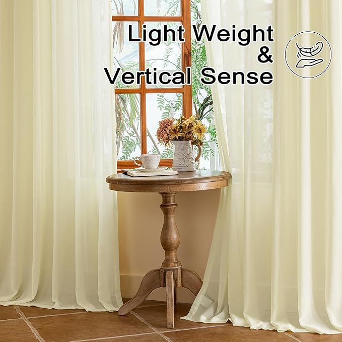 MAIHER 92 Inch Sheer Pleated Curtains for Bedroom Pinch Pleat Drapes with Hooks Light Filtering Farmhouse 92 Inches Long Curtains for Dining Room Patio Door, Beige, 42''W x 92" L, 2 Panels