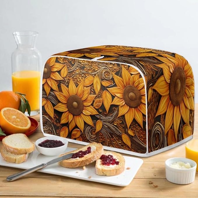 Vintage Sunflowers Printed Toaster Cover, Universal 4 Slice Oven Cover Appliance Cover Toaster, Dustproof Protector Broiler Organizer Bag, Small Kitchen Appliance, BAX-P58-7-AA6-10