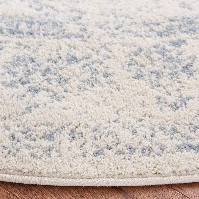 SAFAVIEH Adirondack Collection Area Rug - 6' Round, Ivory & Slate, Distressed Vintage Floral Design, Non-Shedding & Easy to Clean, Ideal for Living Room, Bedroom, Dining Space (ADR109S)