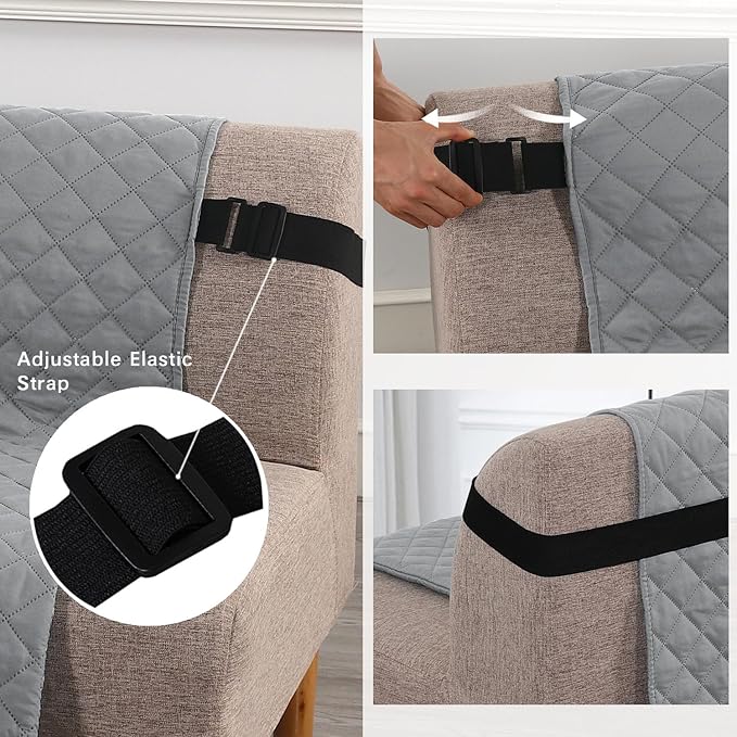 H.VERSAILTEX Reversible Futon Cover Water Repellent Armless Sofa Slipcover Washable Furniture Protector with Adjustable Elastic Strap Anti-Slip Futon Bed Cover for Dog 70" Width Seat(Light Grey/Beige)