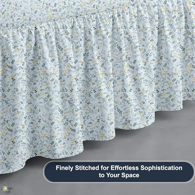 Cottington Lane Ruffled Bed Skirt Full Size with Split Corner, Brushed Microfiber Hotel Quality Dust Ruffle, 15 Inch Drop Gathered Bedskirt, Soft, Stylish, Shrink & Fade Resistant, Garden Bloom