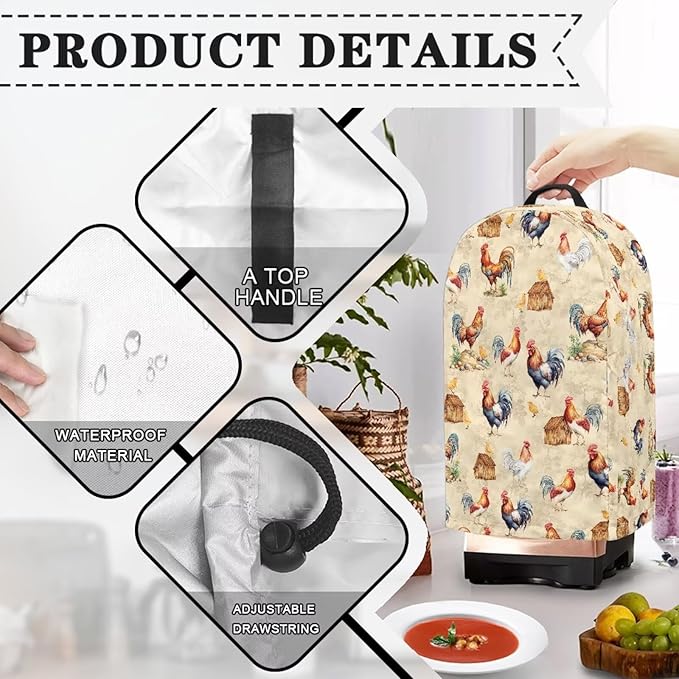 Chicken Rooster Blender Cover Kitchen Blender Dust Covers with Drawstring Food Processor Dust Covers Stand Mixer Case Coffee Maker Appliance Cover for Home Kitchen Indoor