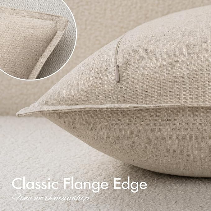 EMEMA Decorative Linen Throw Pillow Covers 22x22 Inch Natural Beige Boho Farmhouse Neutral Couch Throw Pillows for Bed Pack of 2 Accent Pillowcase Modern Sofa Cushion Livingroom Home