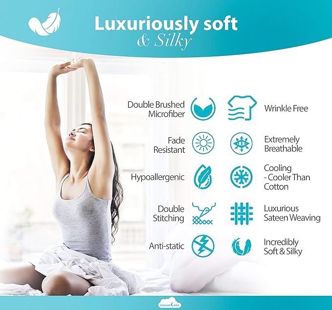DREAMCARE Twin XL Sheet Sets – 3pcs Cooling Sheets – up to 15” Deep Pocket Twin XL Sheets Set – Hotel Luxury Sheets & Pillowcases – Superior Softness 100% Fine Microfiber with Side Pocket – White
