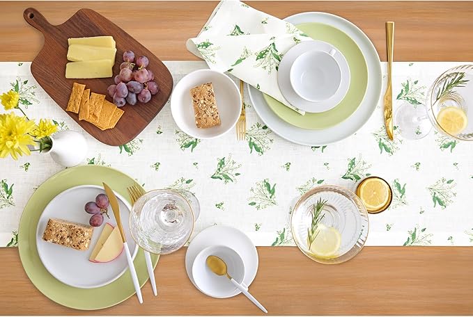 Solino Home Lily Floral Print Table Runner 36 inch - 100% Pure Linen Table Runner 14 x 36 Inch - Machine Washable - Lily of The Valley/White Print