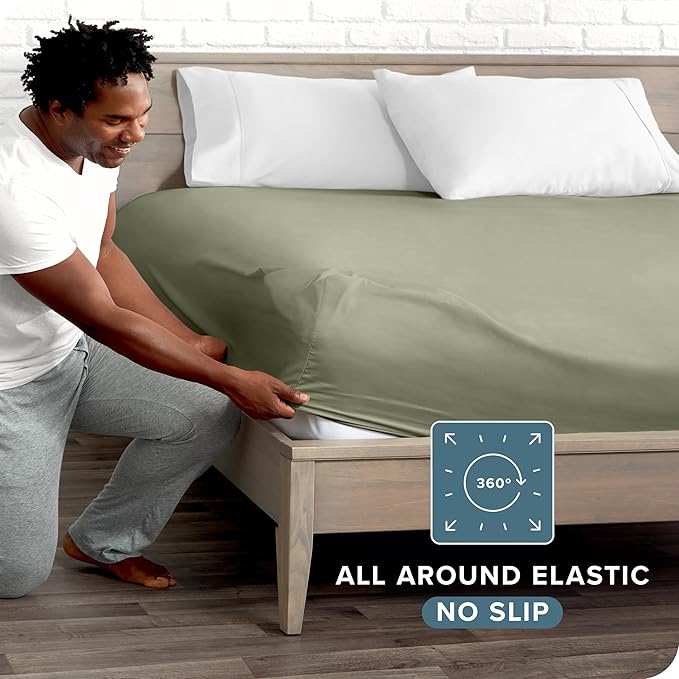 Bare Home Fitted Bottom Sheet Queen Size - Premium 1800 Microfiber - Ultra-Soft Hotel Luxury - Deep Pocket - Durable and Long Lasting (Queen, Sage)