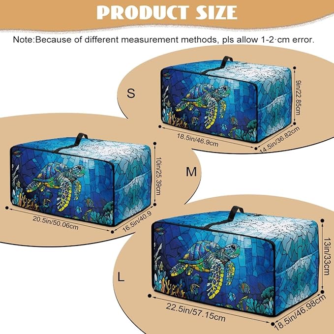 Glass Painting Sea Turtle Print Microwave Oven Cover Dustproof Toaster Oven Cover Large Size Foldable Kitchen Appliance Protector with Storage Bag Machine Washable, L