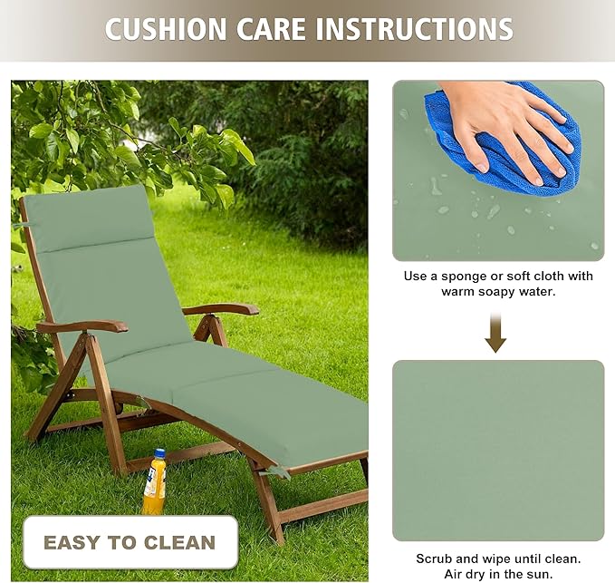 Chaise Lounge Cushion 80x26x3 Inch ?Set of 2 Outdoor Lounge Chair Cushions, Lounger Pad Replacement with Fade-Resistant, Removable & Machine-Washable Covers, Ideal for Patio Chaise Chairs, Sage Green