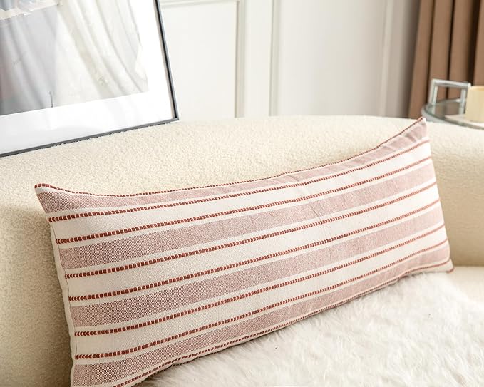 Decorative Boho Lumbar Pillow Covers, Modern Farmhouse Couch Pillowcase, 14 x 36 Long Accent Body Throw Pillow Covers, Sofa Bed Living Room Decor Cushion Case, Rust and Beige, Pack of 1