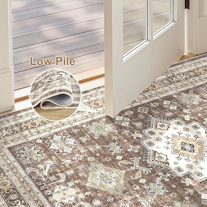 Vintage Living Room Area Rug 2x3 - Large Soft Washable Oriental Traditional Distressed Farmhouse Rugs for Bedroom - Indoor Floor Accent Carpet for Home Office House Decor - Dark Brown