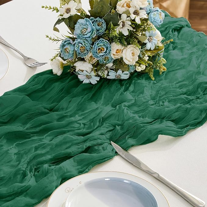 BALCONY & FALCON Emerald Green Cheesecloth Table Runner 10FT 120 Inch Rustic & Boho Farmhouse Gauze Cheese Cloth Runners for Wedding Fall Thanksgiving Christmas Party Baby Shower Birthday Decor