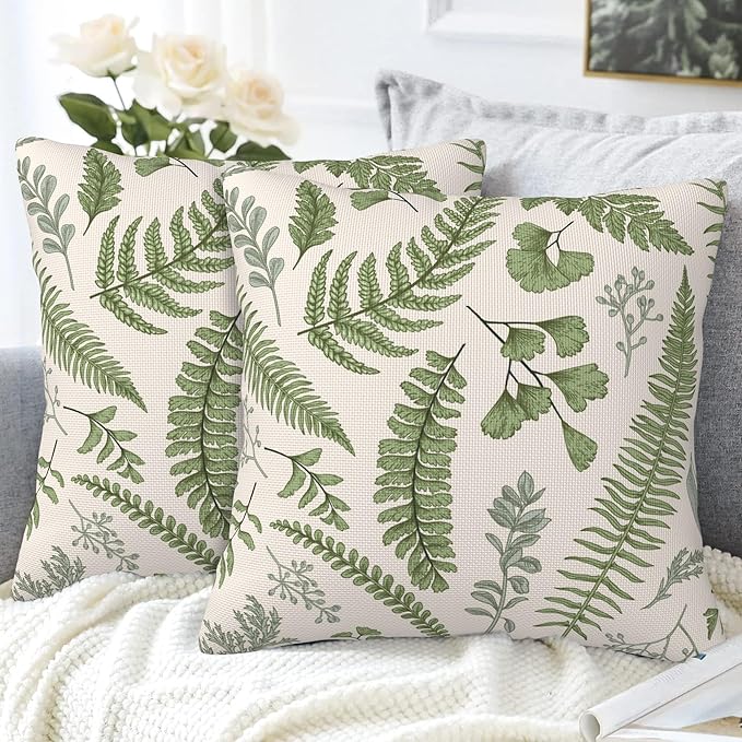 Leaves and Herbs Throw Pillow Cover Case Vintage Floral Botanical Throw Pillows Set of 2 Super Soft Pillow Covers 16x16 Inches Farmhouse Home Decor for Living Room Bedroom Sofa Couch Cushion Cover