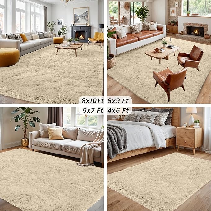 5x8 Area Rugs for Living Room: Soft Fluffy Shag Beige Rugs for Bedroom, Non Slip Large Fuzzy Plush Rug Indoor Floor Carpet for Nursery Kids Boys Girls Room, Dorms, Playroom, Modern Home Decor