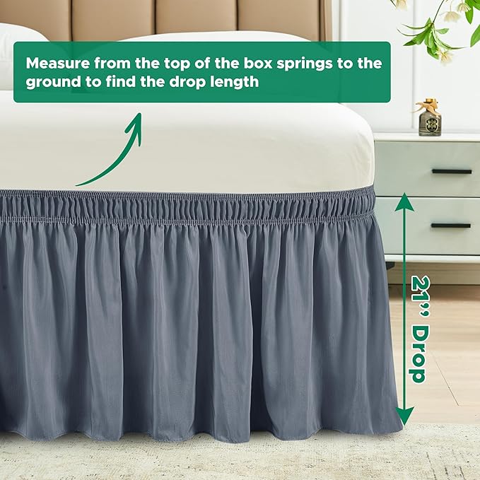 Biscaynebay Wrap Around Bed Skirts for King & Cal King Beds 21" Long Drop, Dark Grey Adjustable Elastic Dust Ruffles Easy Fit Wrinkle Resistant Silky Luxurious Fabric Machine Washable