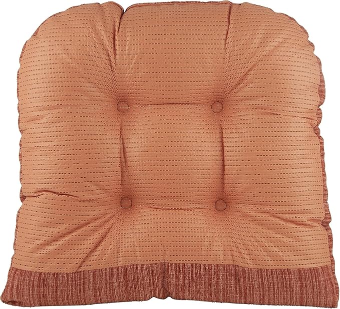 Klear Vu Gripper Overstuffed Universal Non-Slip Dining Chair Cushions for Kitchen Decor or Office Use, U-Shaped Skid-Proof Seat Pad, 17x17 Inches, 2 Count (Pack of 1), Clay