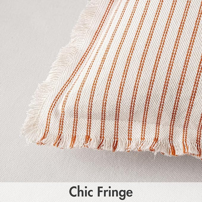 MIULEE Pack of 2 Rust Pillow Covers 24x24 Inch Striped Farmhouse Couch Throw Pillow Covers with Fringe Chic Linen Decorative Cushion Eruo Sham for Sofa Living Room Bed Outdoor Home Decor
